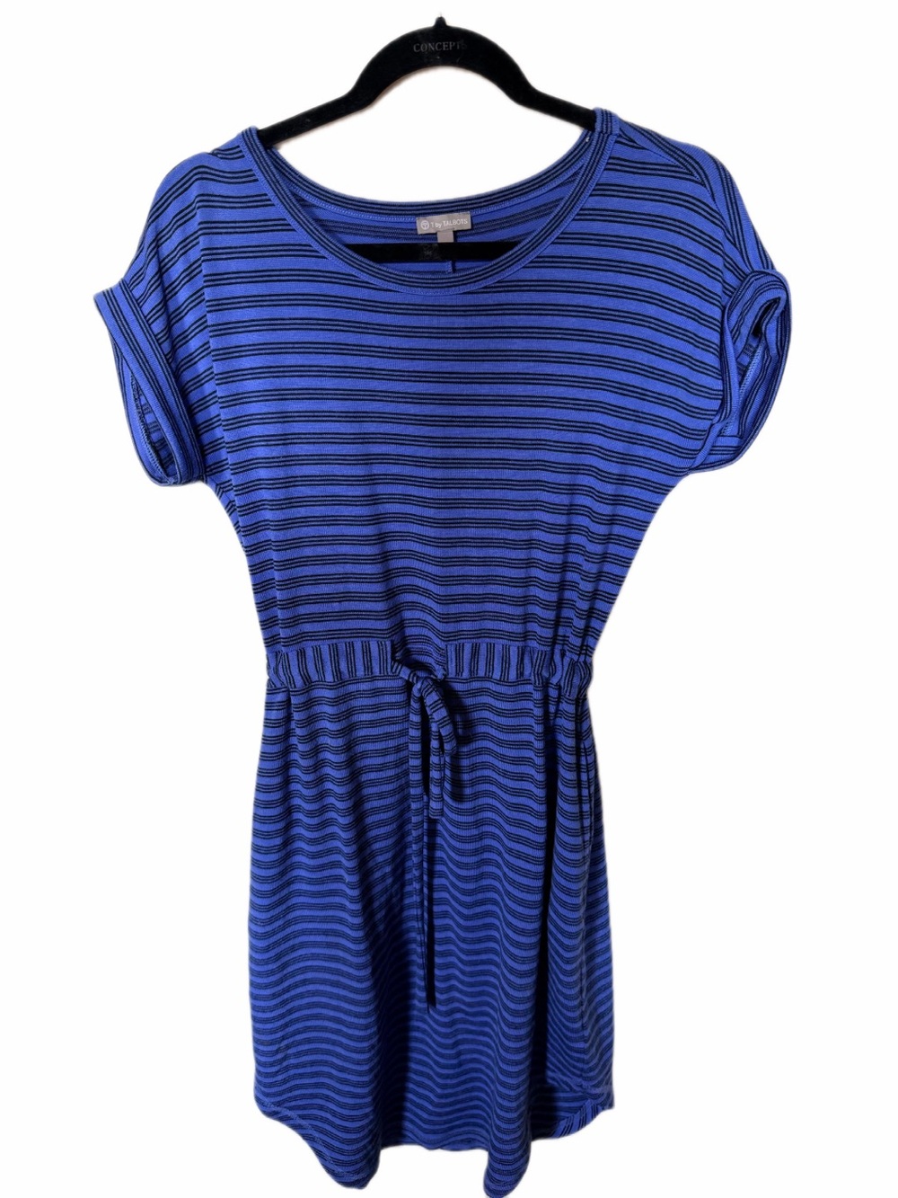 T by Talbots striped drawstring t shirt dress blue stripe S - Picture 2 of 4
